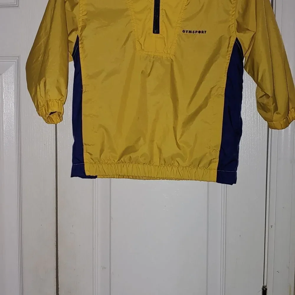 VTG Gymboree Gymsport yellow navy hooded windbreaker rain jacket Sz M (3/4) NWOT